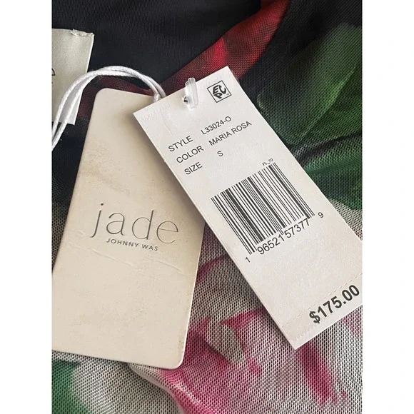 Johnny Was NWT Mesh Midi Romantic Boho Dress Rosa Floral Red Pink Black Small - Picture 8 of 11